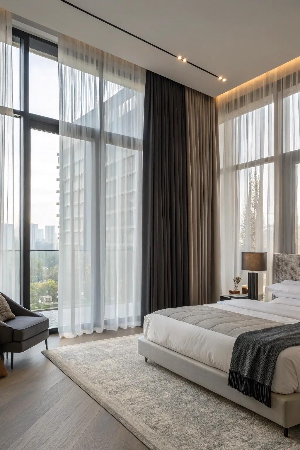 Layered drapes provide the ideal balance of lighting and privacy.