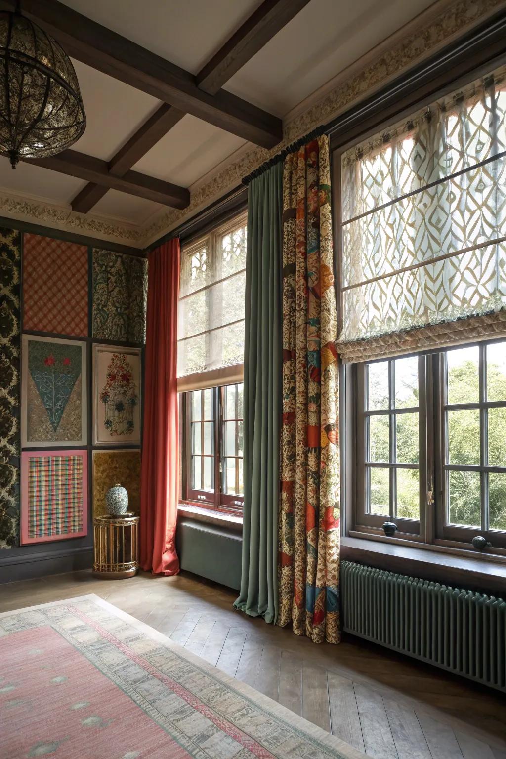 Layered window coverings bring dimension and character.