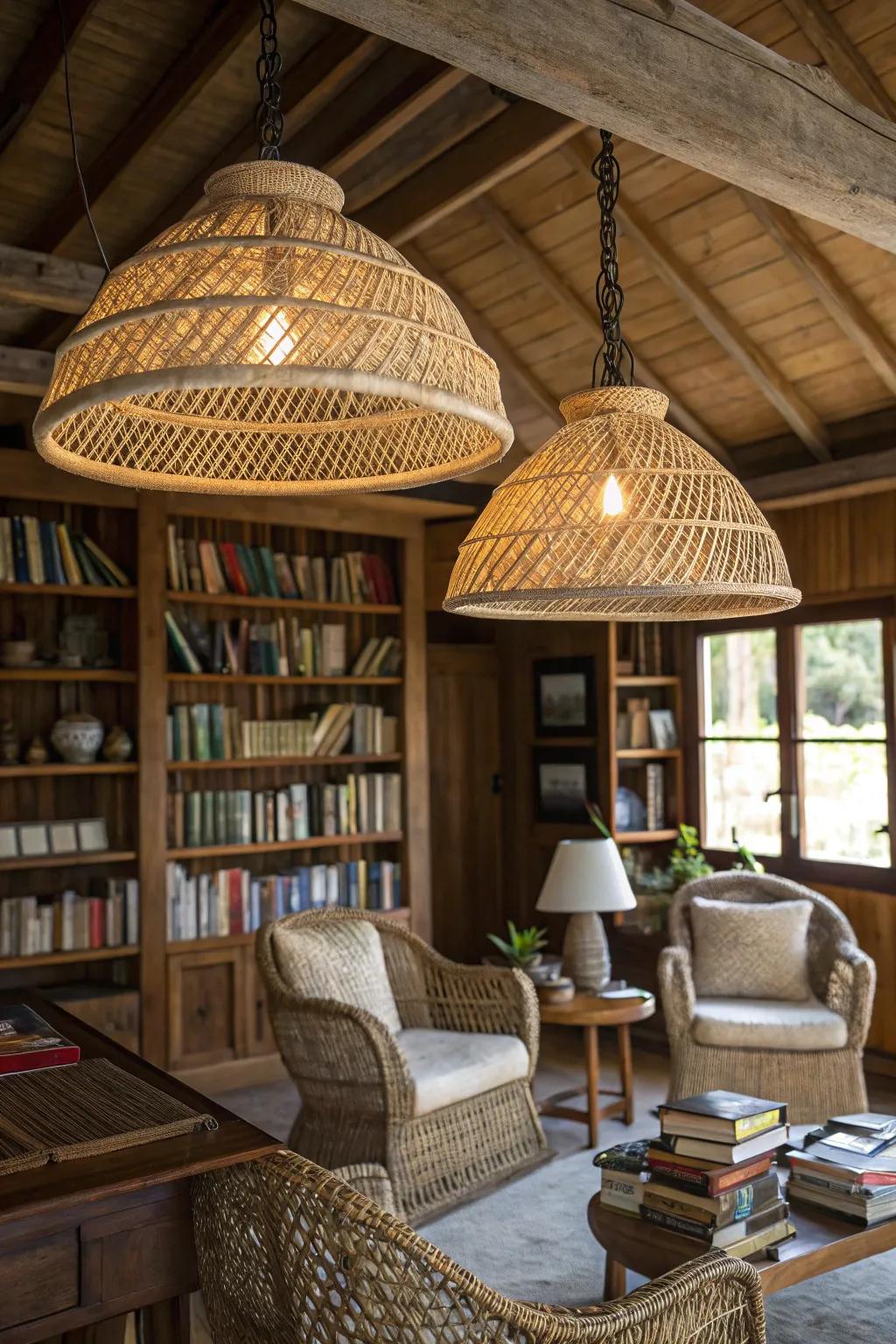 Natural fiber shades engender a gentle, inviting luminescence within this study.