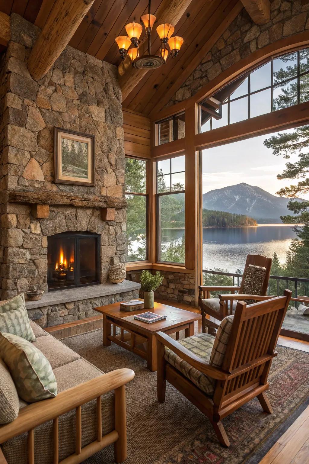 Natural elements echoing the surrounding environment.