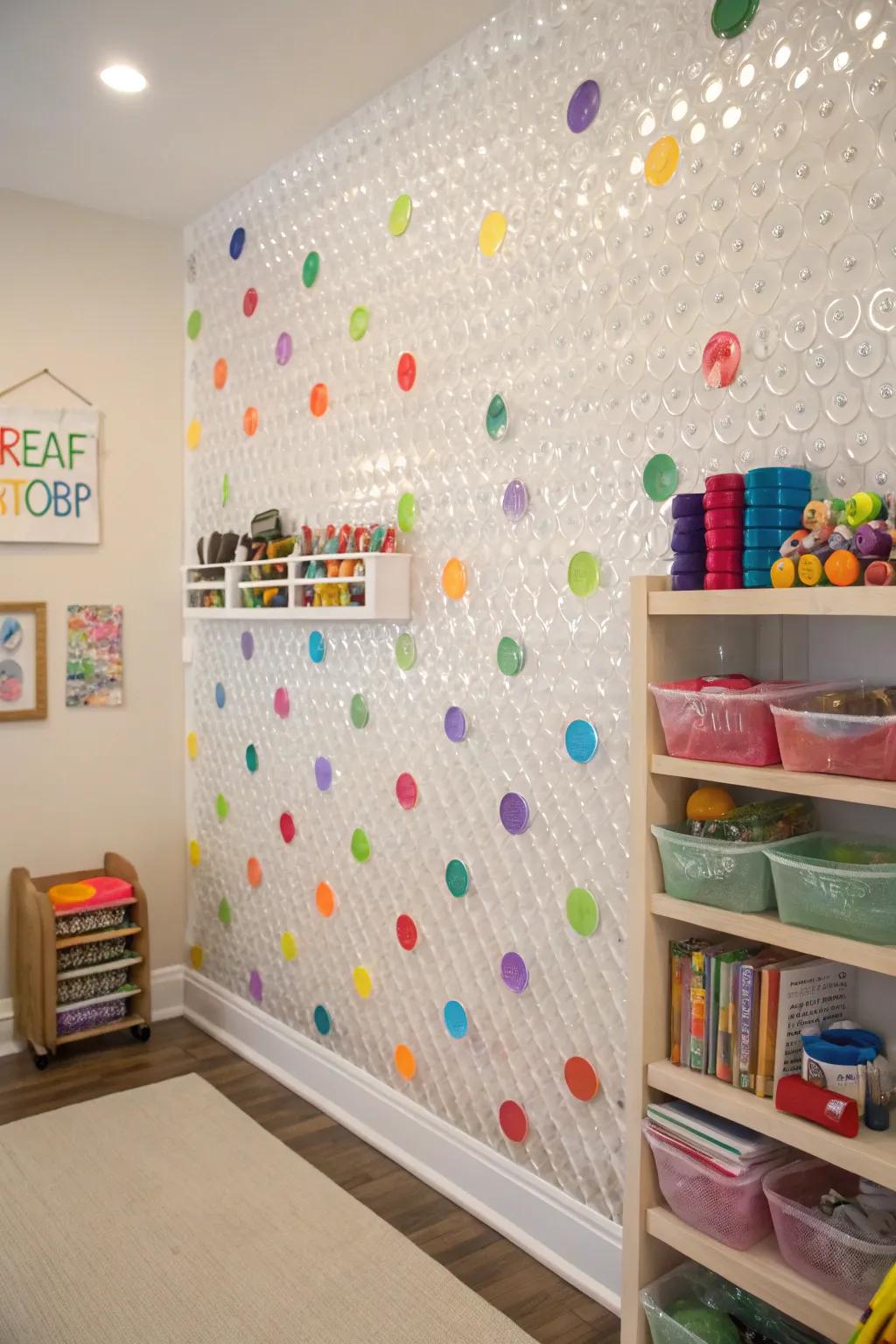 Cushioning film effect injects playful dots.