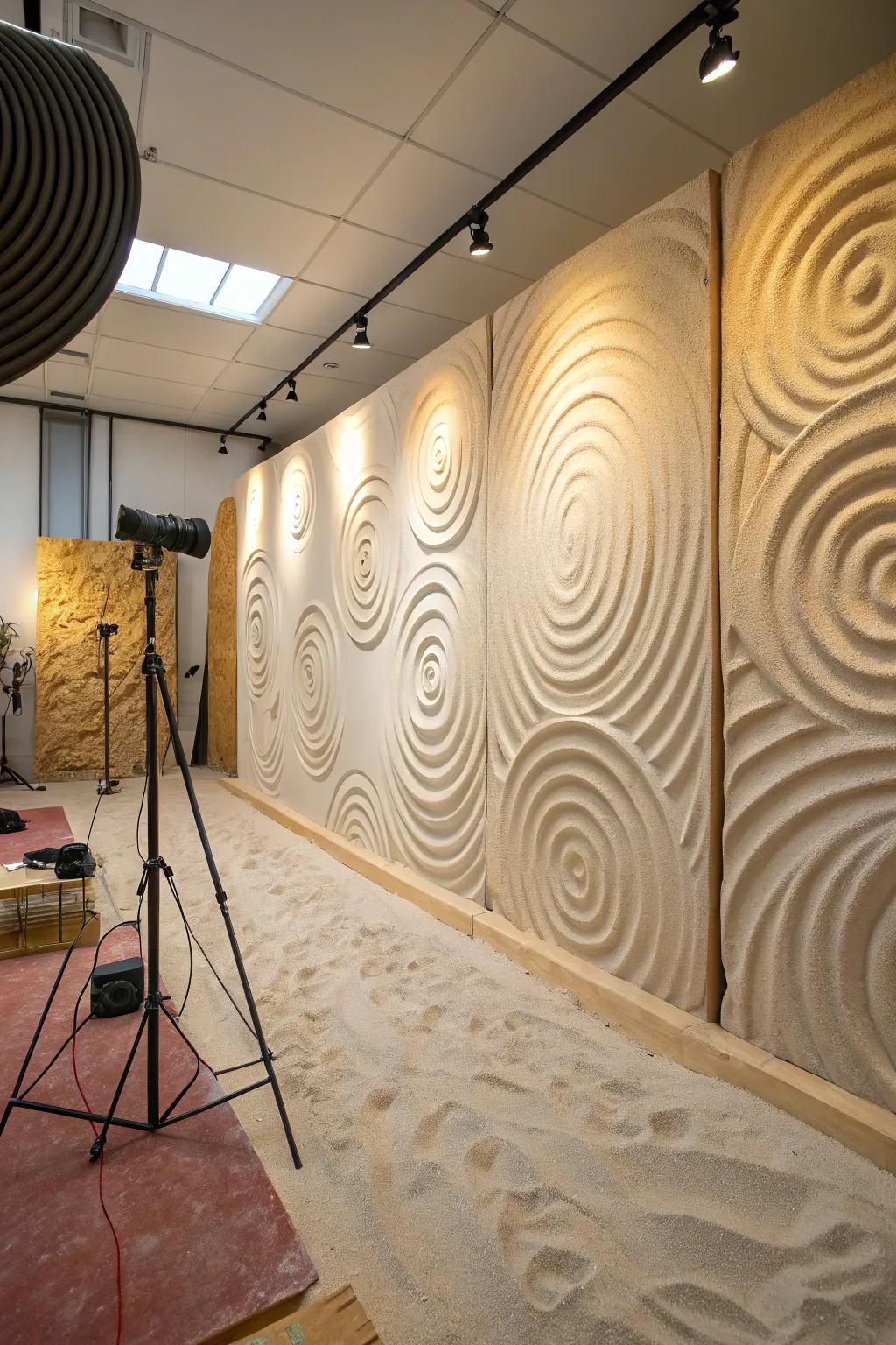 Granular whirl pattern crafts an artistic focal point.