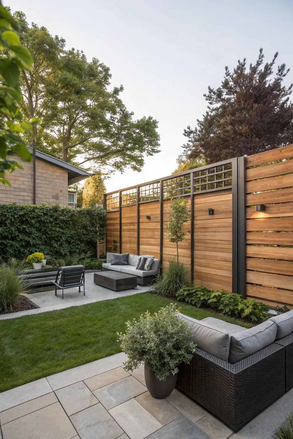 Wood and metal elements create a contemporary effect.