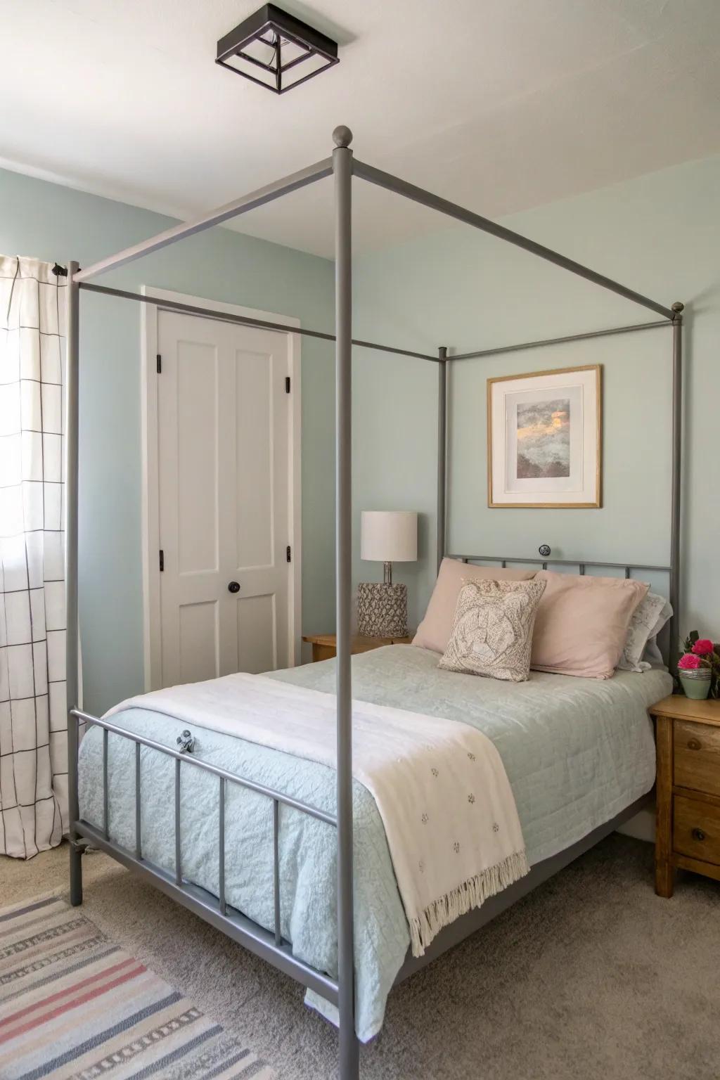 A minimalist metal canopy frame enhances sophistication without being bulky.