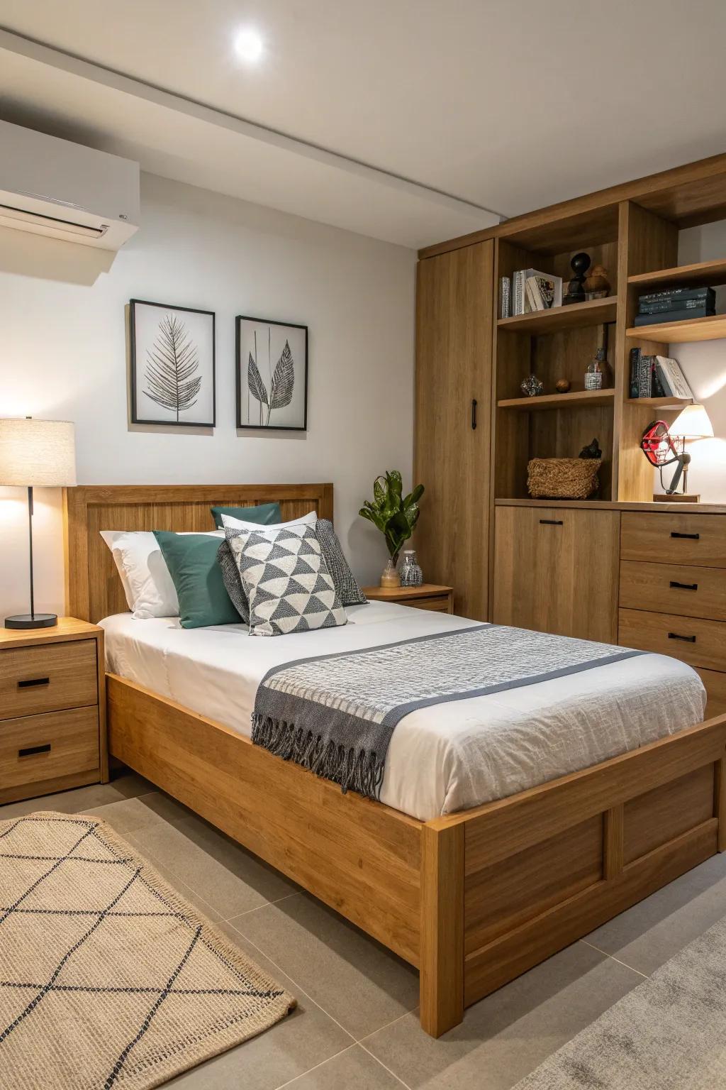 A short wood bed design ideal for limited spaces.