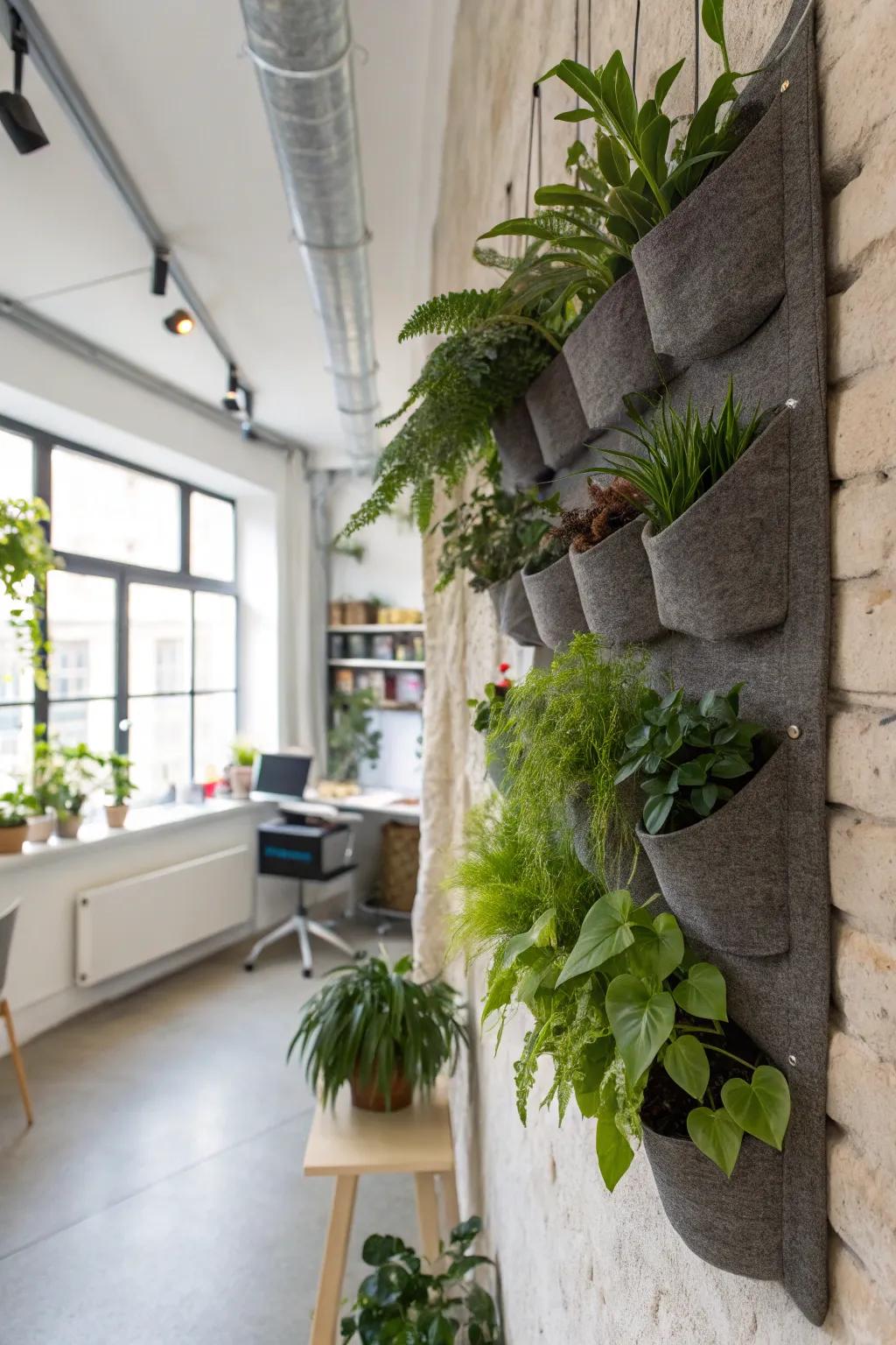 Soft and adaptable felt container planters for your walls.