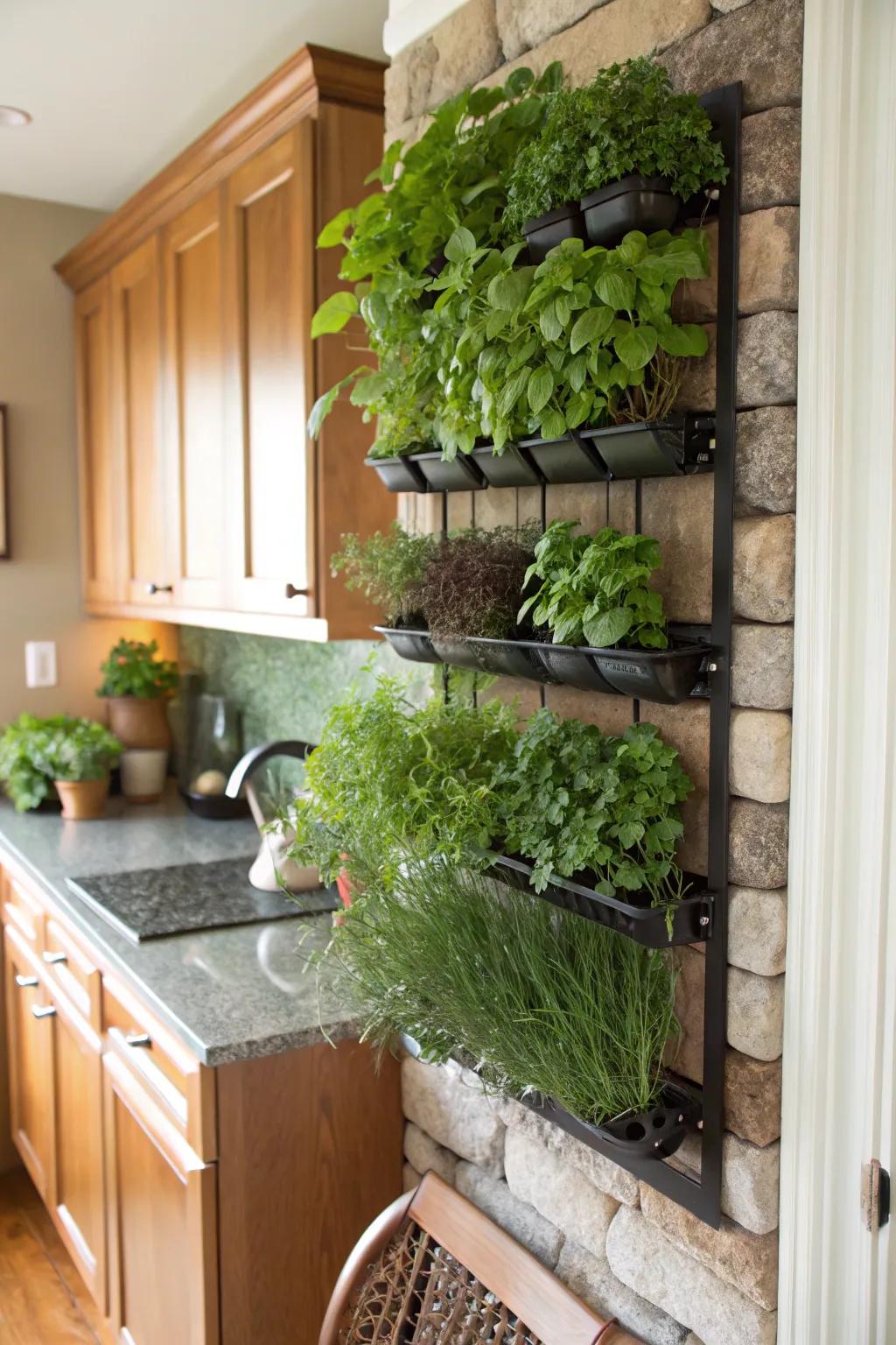 Freshen your cooking area with a vertical herb garden.