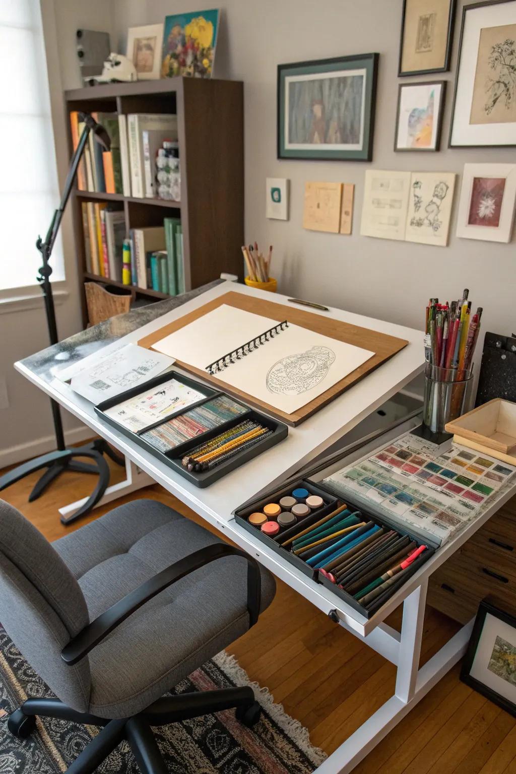 A drawing table is ideal for creative concepts.