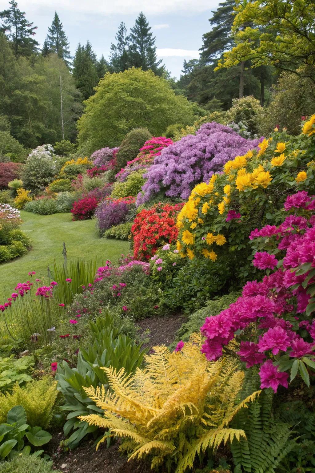 A garden bursting with a variety of colors and textures that capture attention.