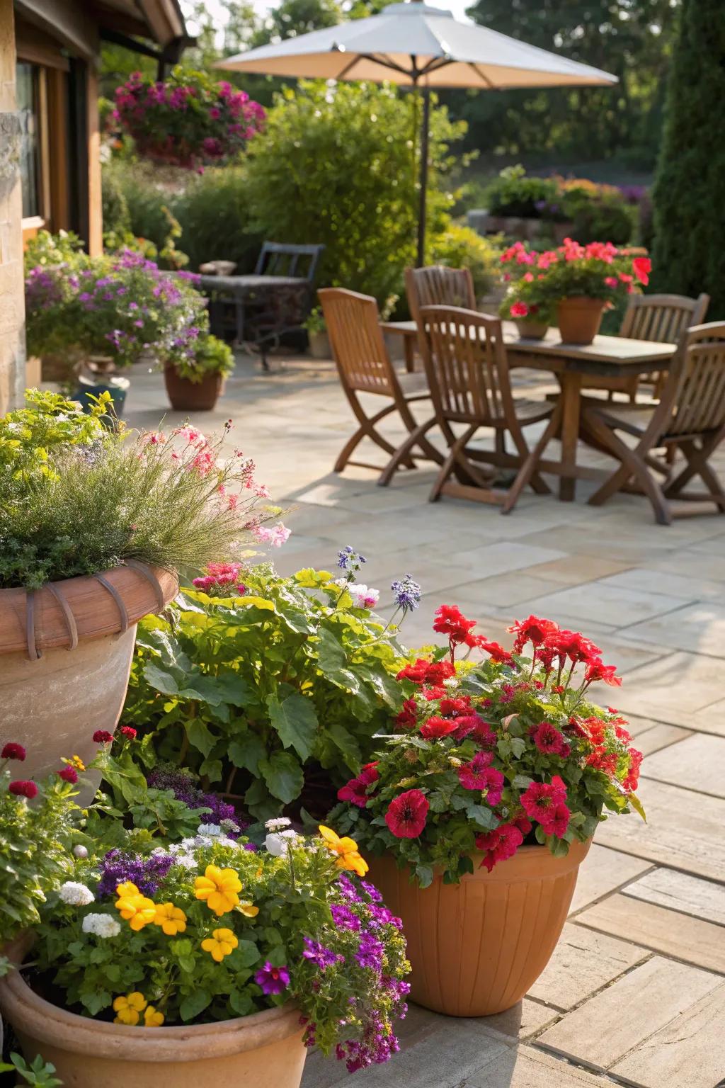 Pot gardening provides vivid versatility and effortless maintenance.