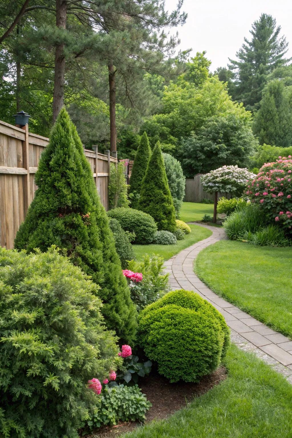 Evergreen plants ensure a consistently lush landscape.