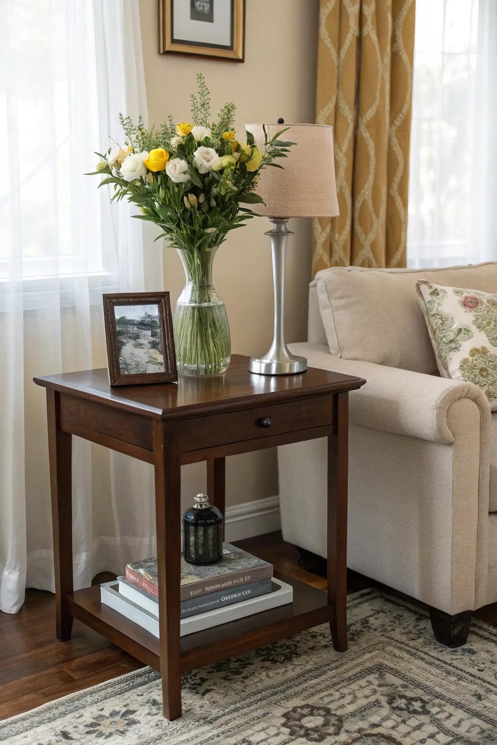 An attractive auxiliary table perfects any corner.