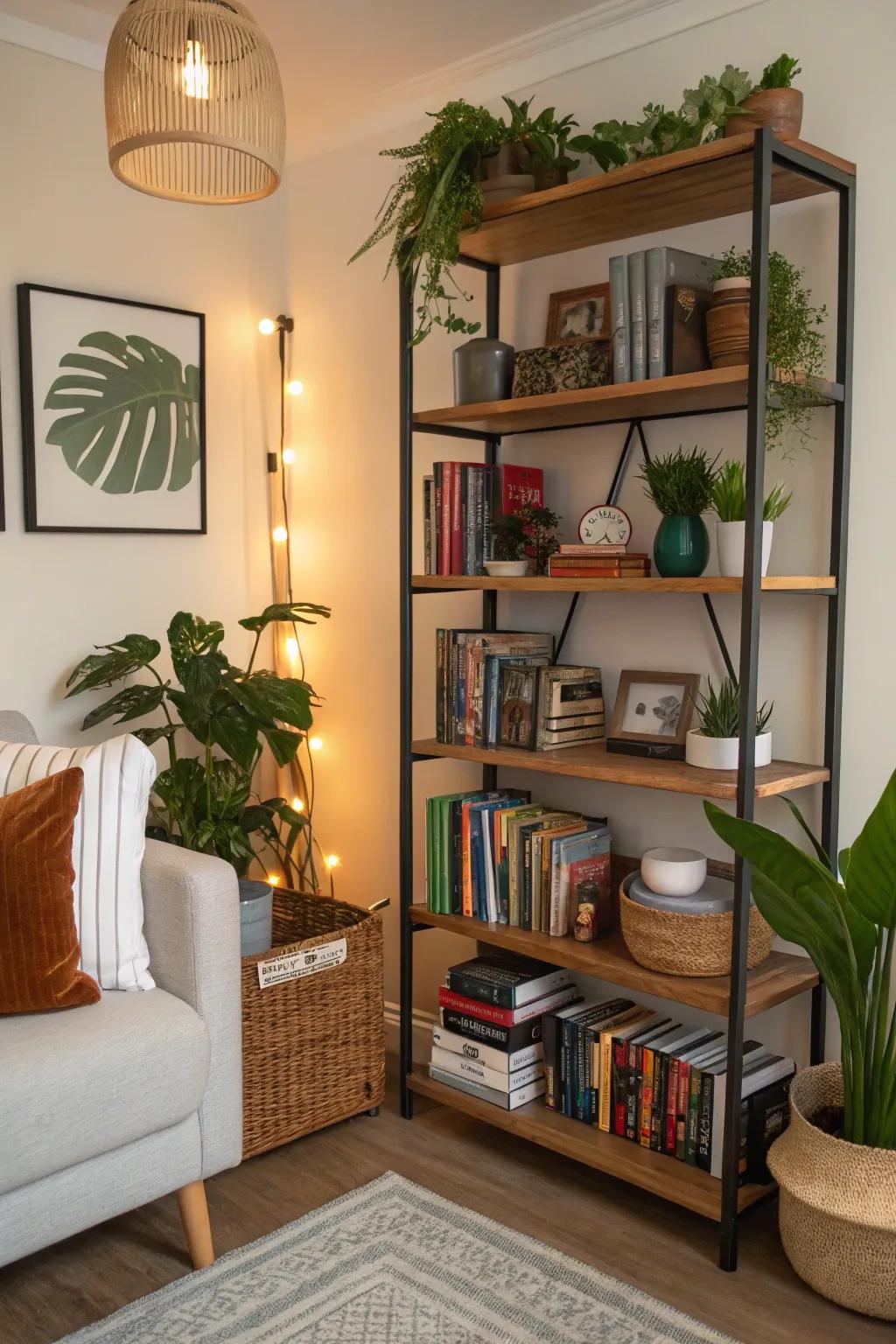 Multi-level shelving unifies usefulness with visual elegance.