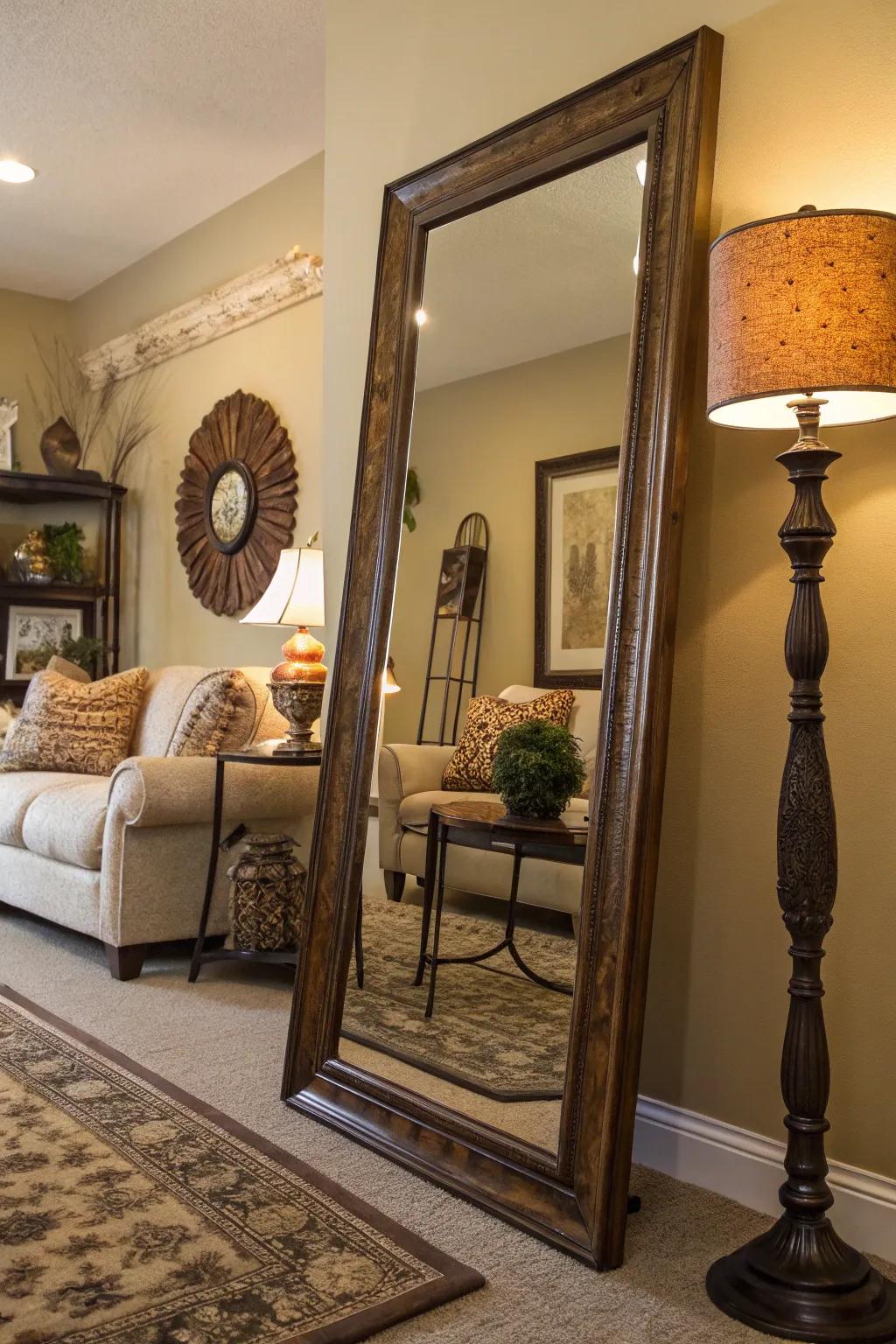 A striking mirror enhances space and light.