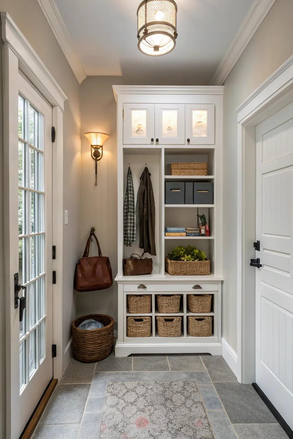 A slim cabinet offering stylish and efficient storage.