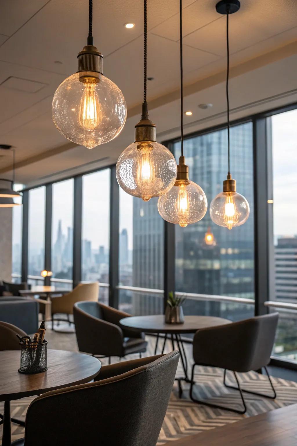 Enhance elegance using stylish glass pendant illumination.