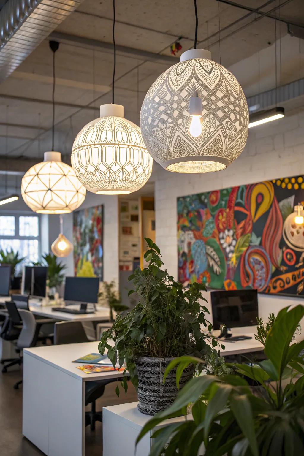 Bring artistic flair to your office using unique pendant designs.