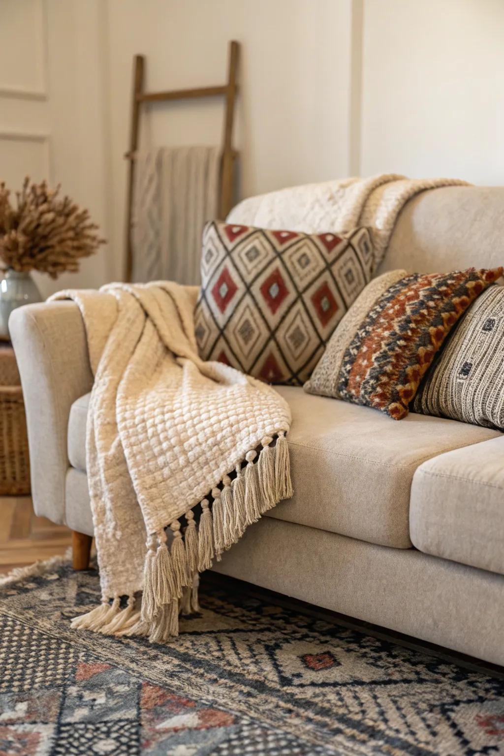 Textured textiles add depth and warmth to any space.