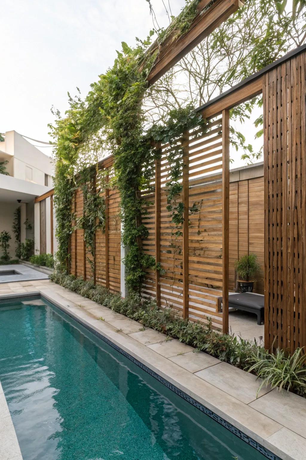 Solitude screens fashion an intimate pool setting.