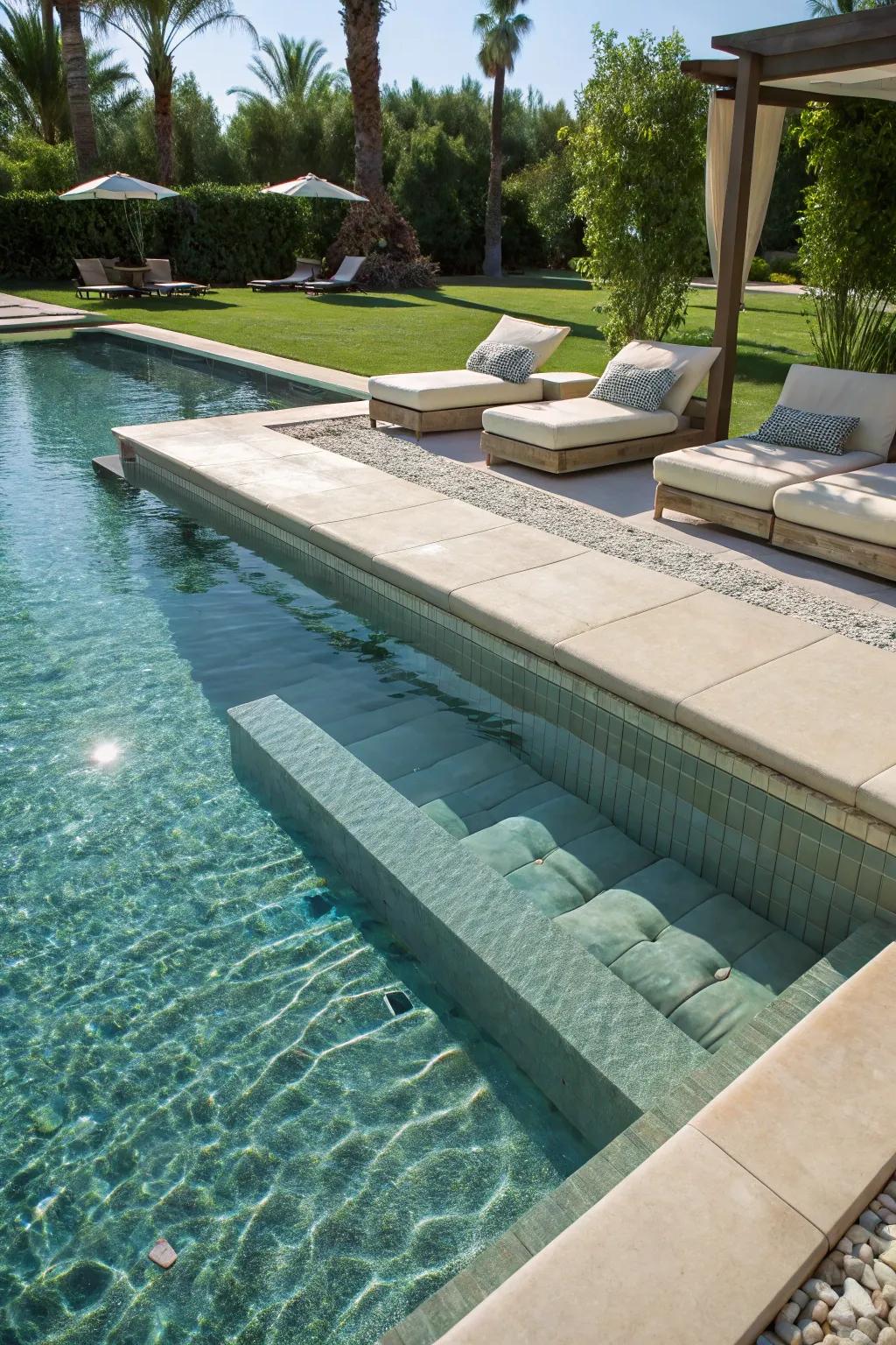 Built-in seating sections deliver comfort and flair.