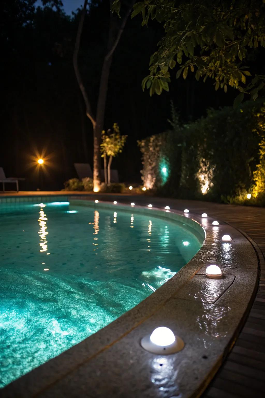 LED illumination transforms your pool into an evening wonderland.