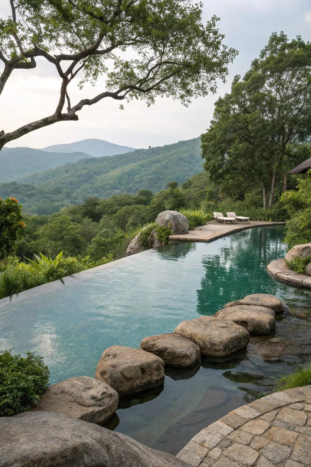 Rock formations elevate the pool's natural visual.