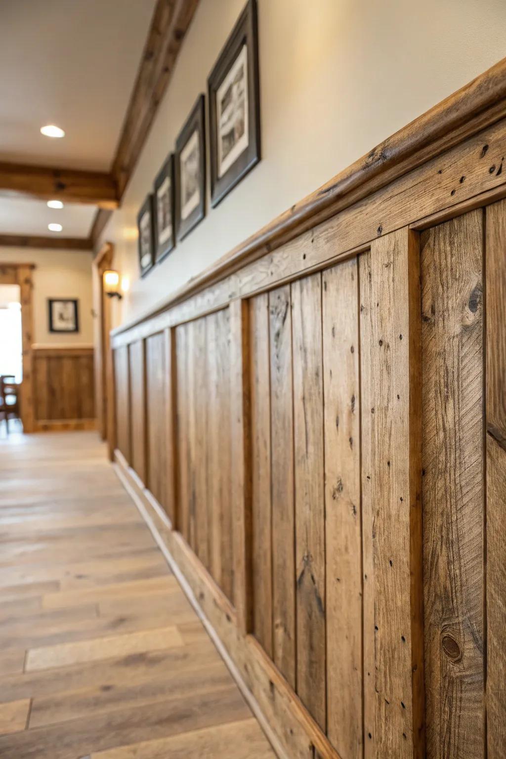 History and appeal are added to reclaimed wood wainscoting.