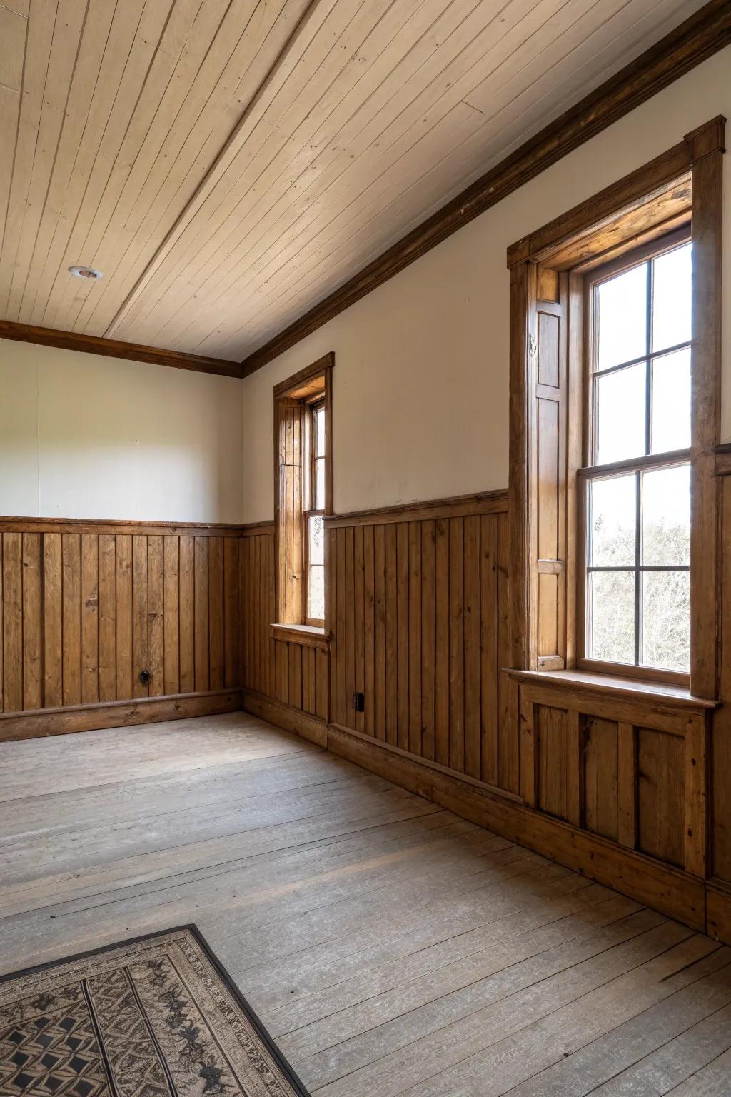 Rustic textures are emphasized by minimalist design.