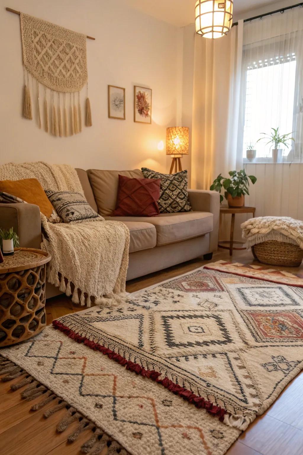 Layering rugs provides any area with extra comfort and style.