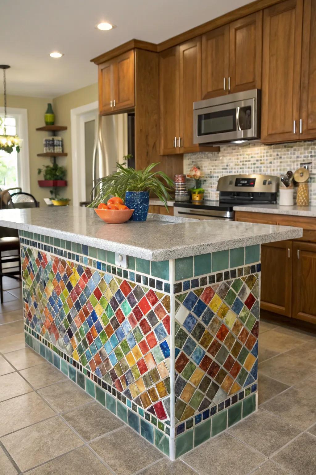 Glass squares on a cooking area island fashion a captivating centerpiece.
