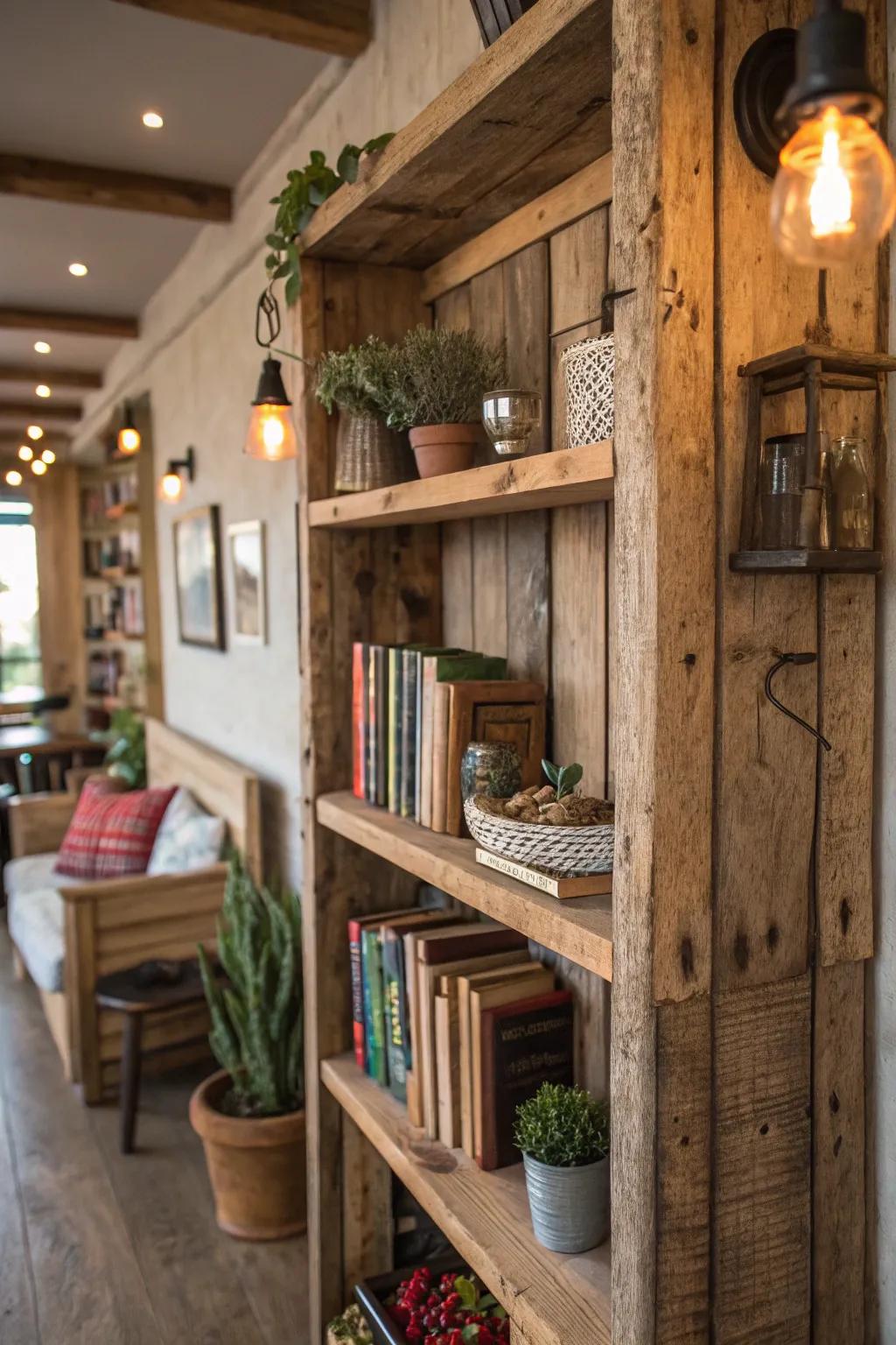 Impart country charm through reclaimed wood racks.