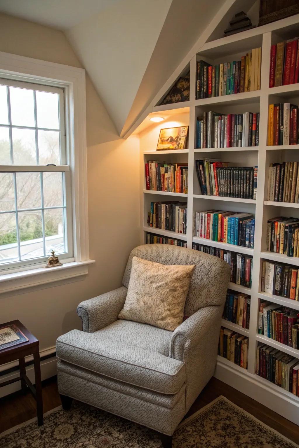 Establish your individualized mini library by means of alcove shelving.