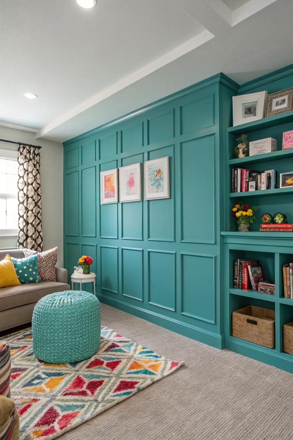 A stroke of hue in paneling infuses vigor and vibrancy into the chamber.