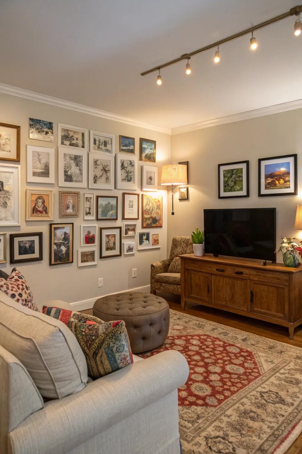 An art showcase adding charm and personality to the living room.