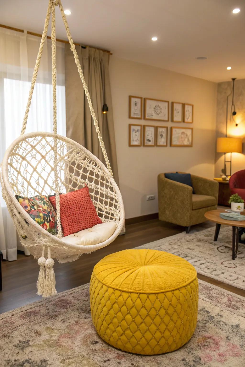 Quirky details introducing a playful touch to the living room.