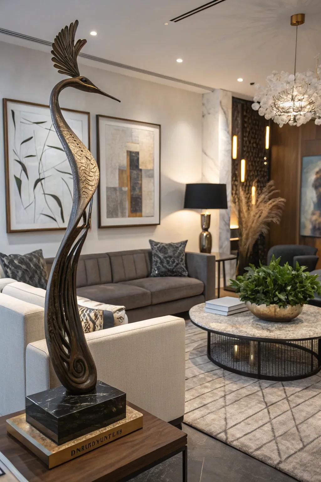 Distinctive art pieces introducing a dash of sophistication to the living room.