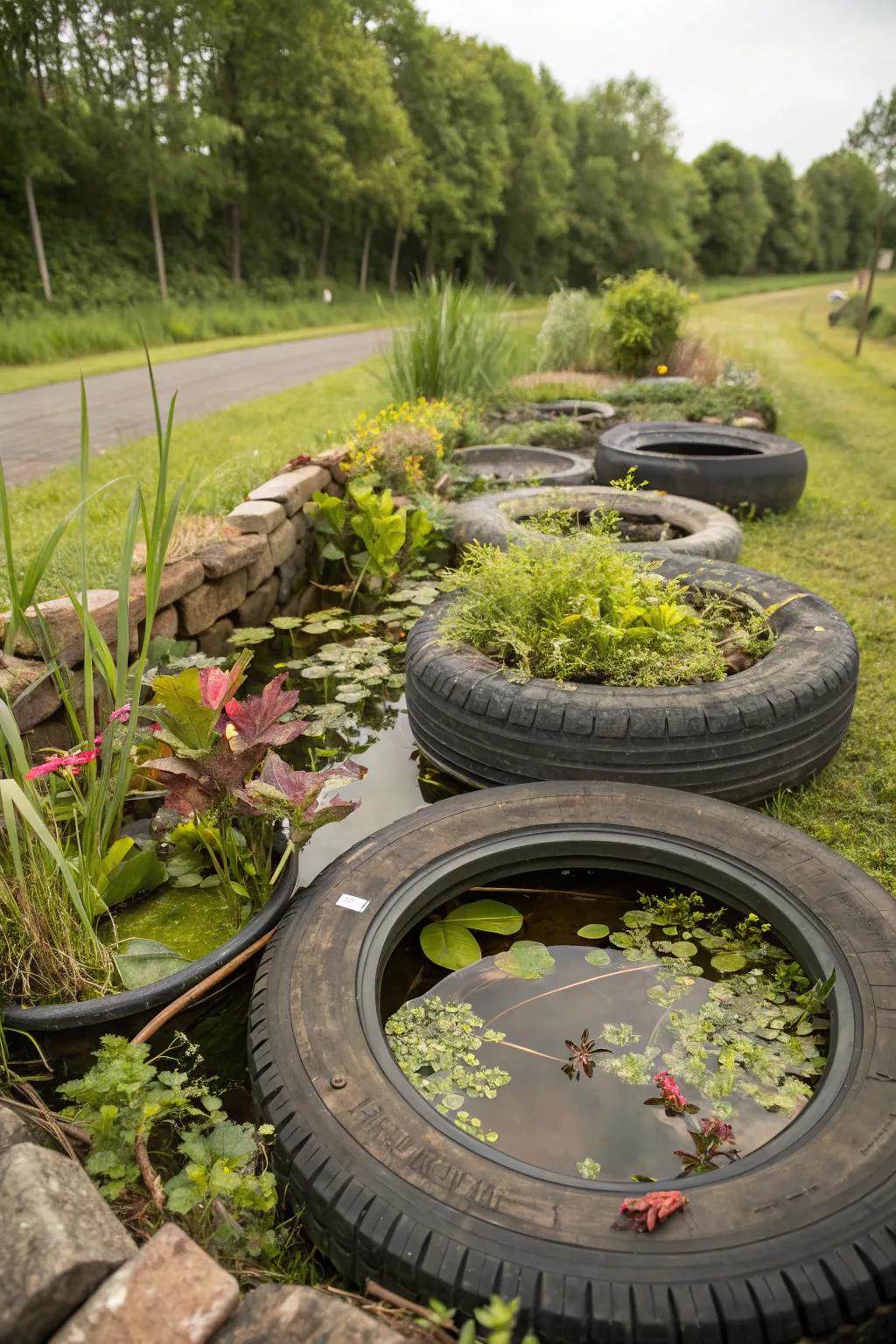 A tire pond that doubles as an eco-friendly habitat.