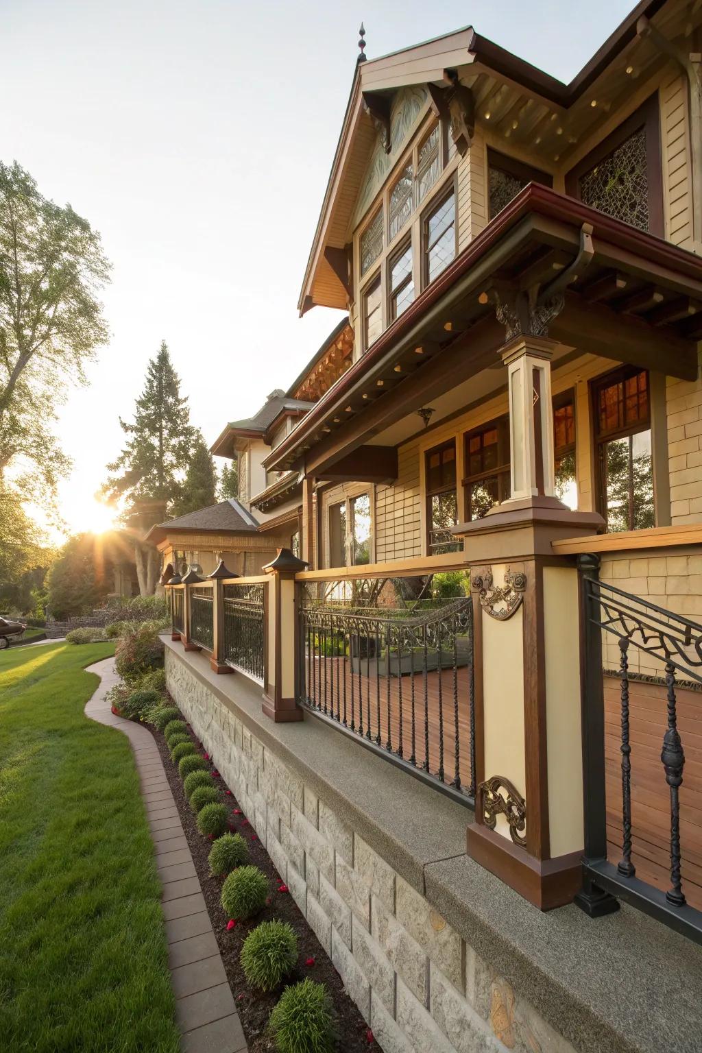 Harmonious railing design that complements Craftsman architecture.