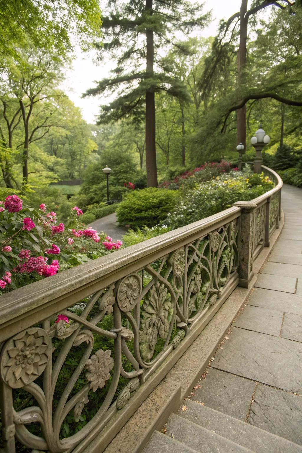 Nature-inspired patterns add natural charm to Craftsman railings.