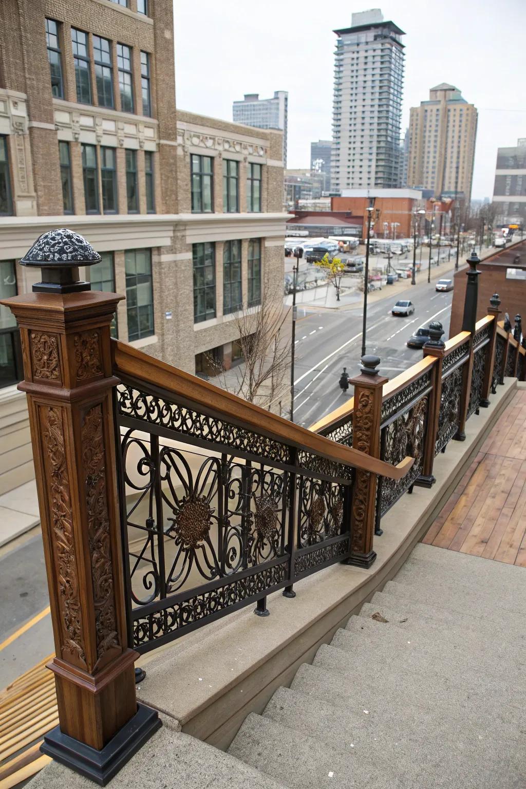 Varied materials provide a modern twist to traditional Craftsman railings.