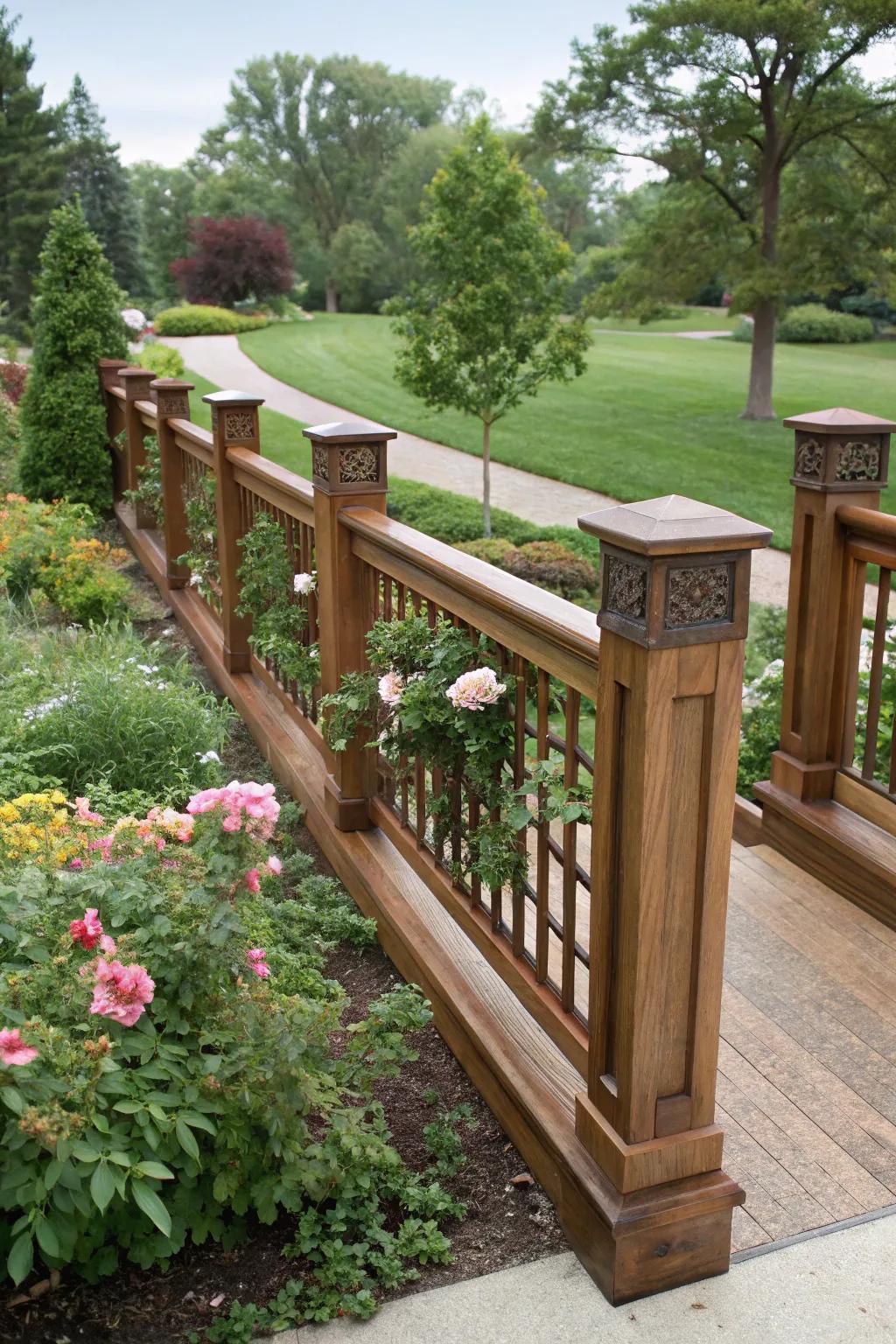 A strong Craftsman railing featuring solid, thick posts.