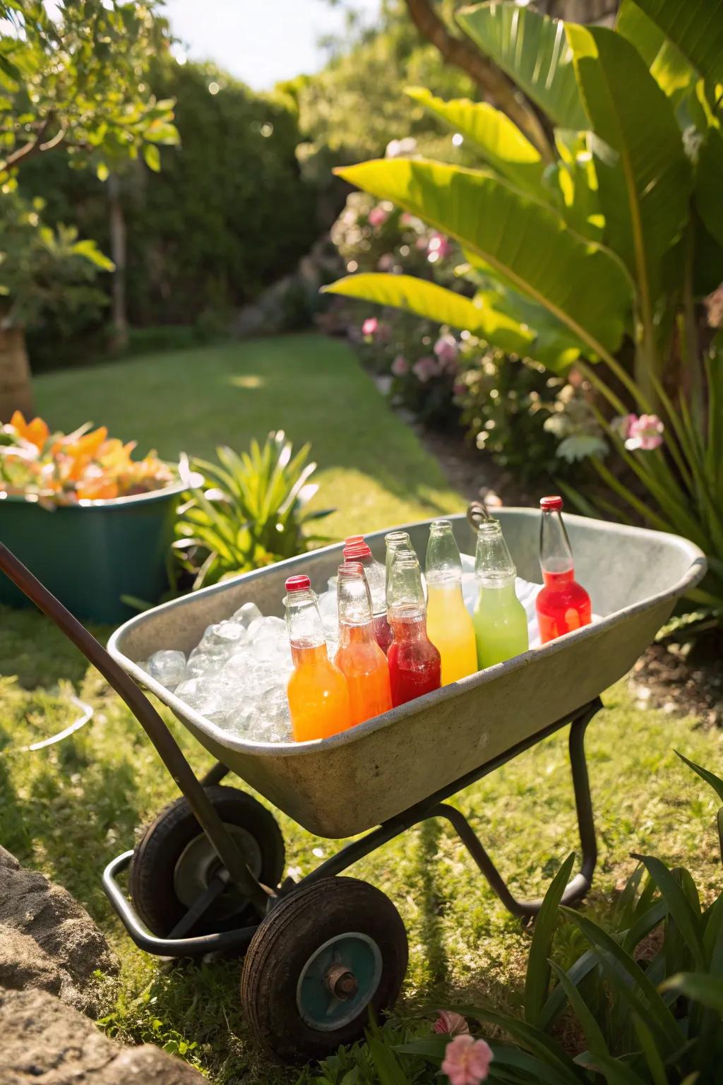 A pushcart bar introduces playfulness to your outdoor event.