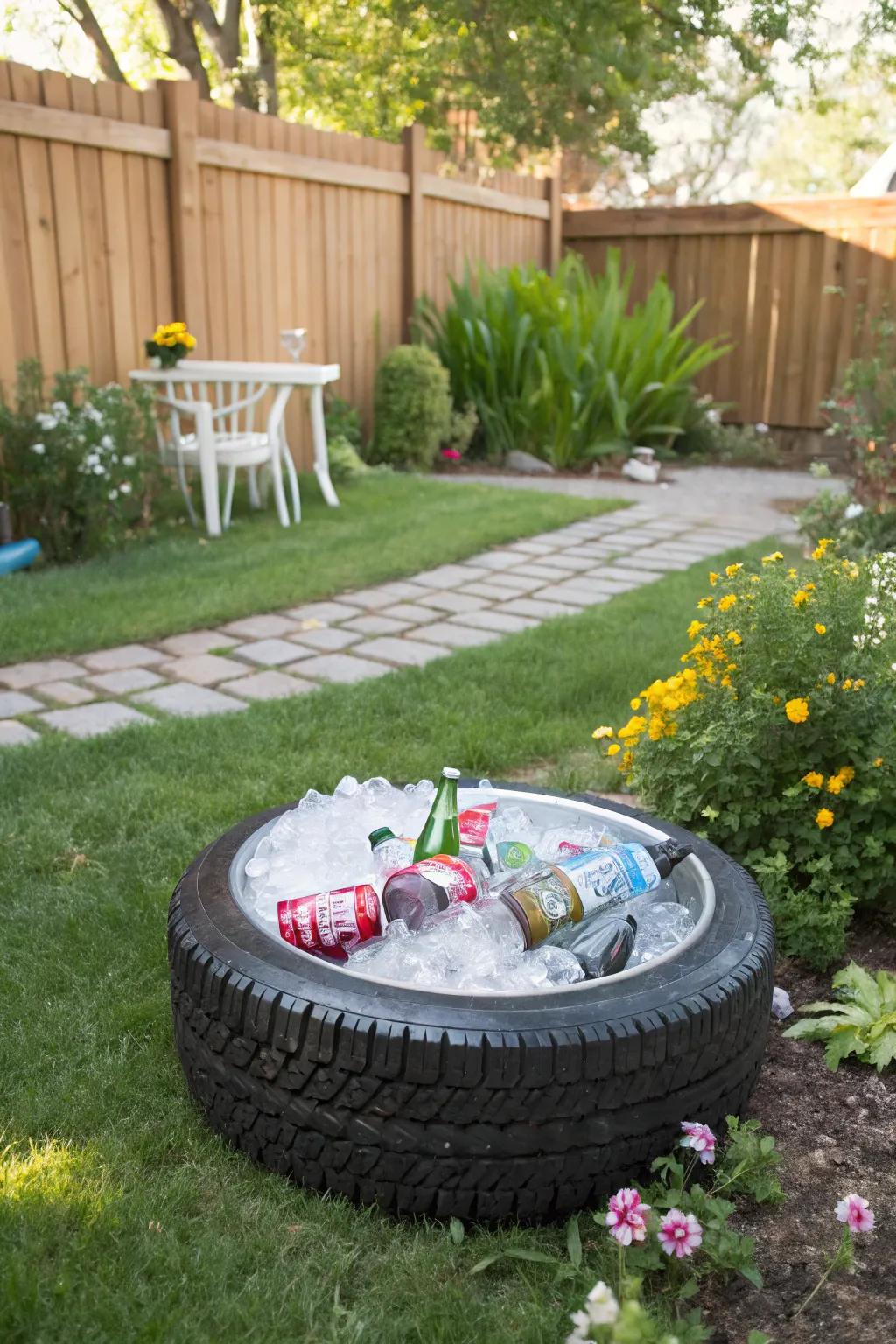 A recycled tire cooler is equally environmentally conscious and distinctive.