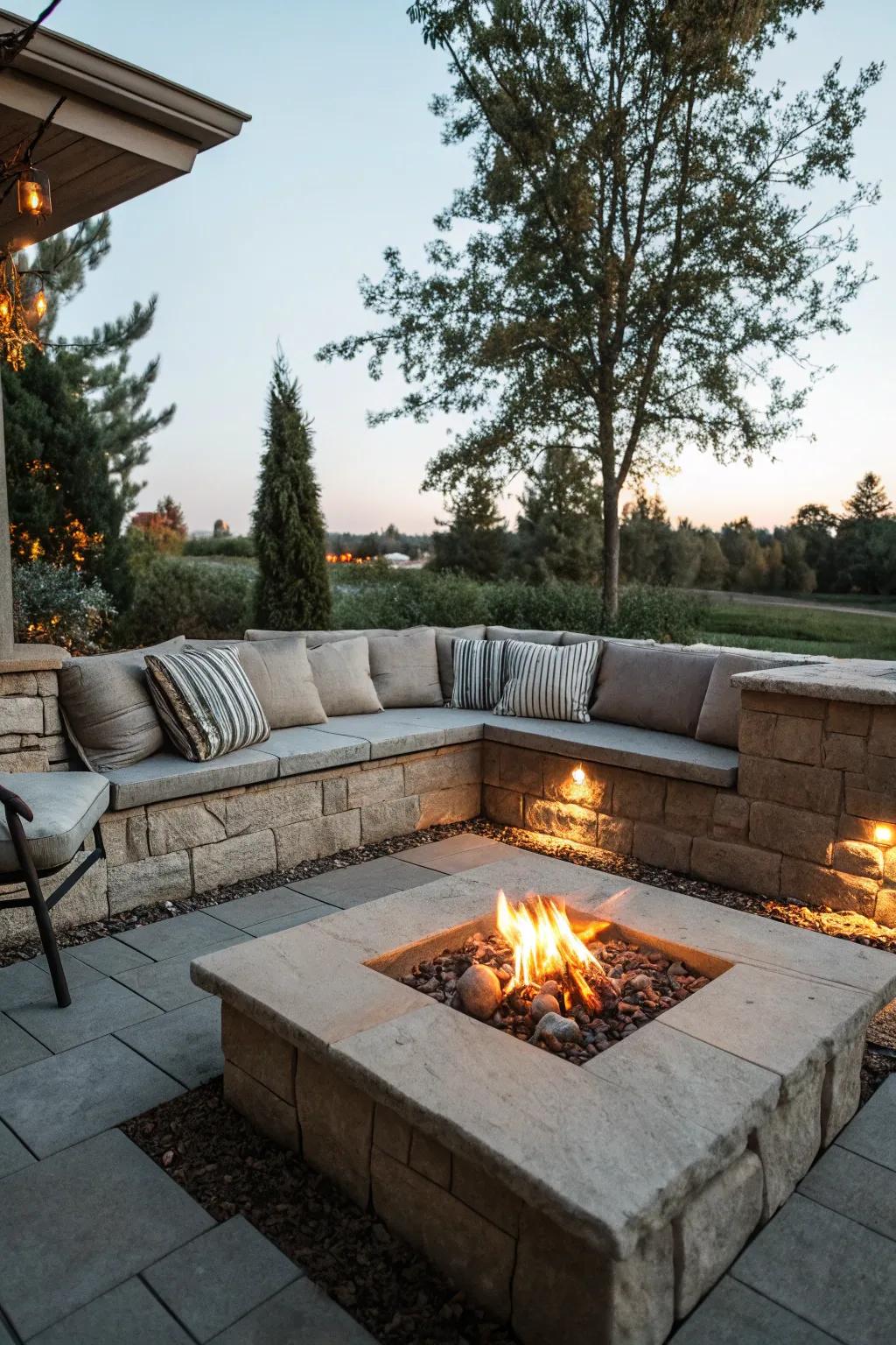 Built-in seating creates a seamless and stylish patio arrangement.