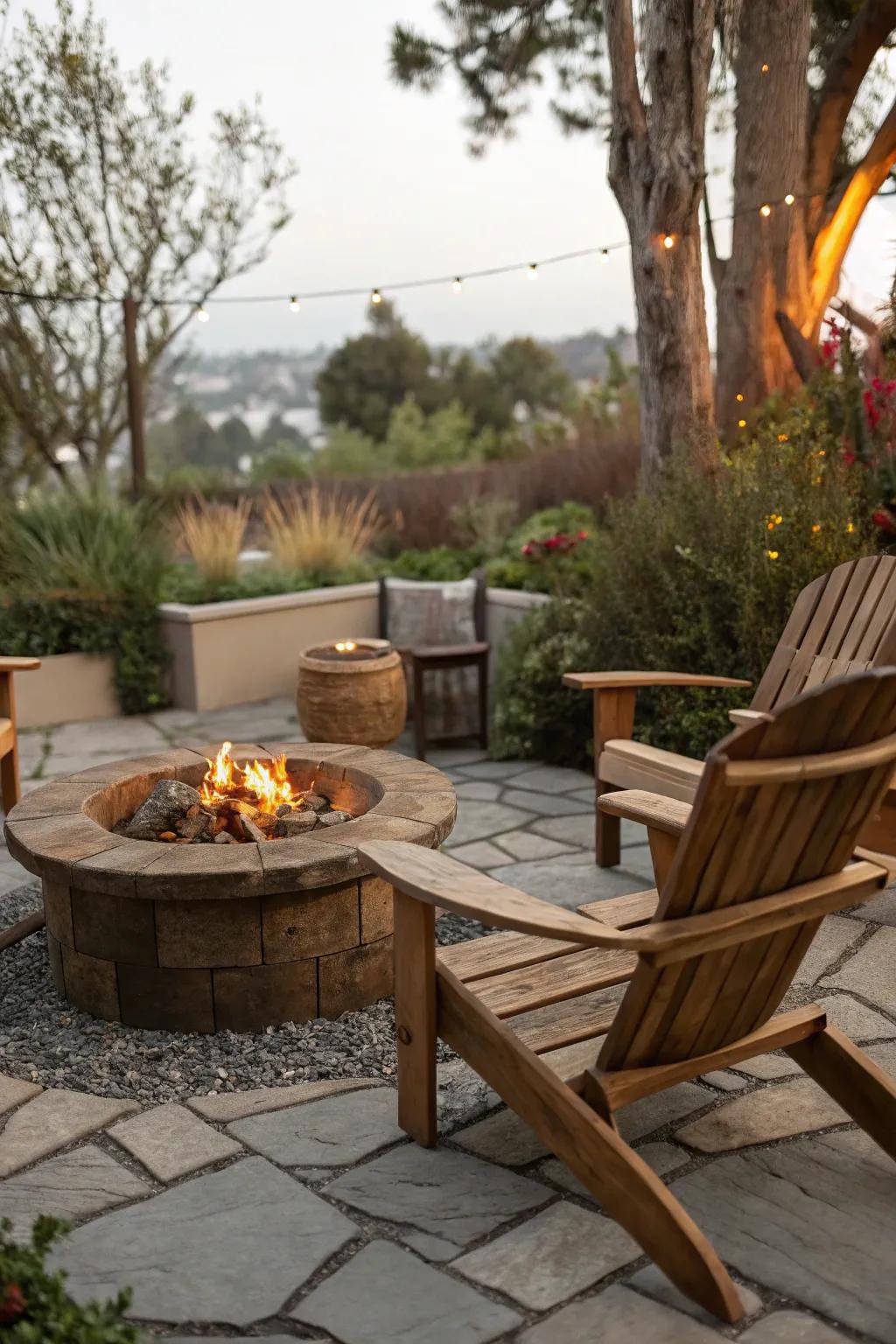 Natural materials lend a rustic charm to patios.