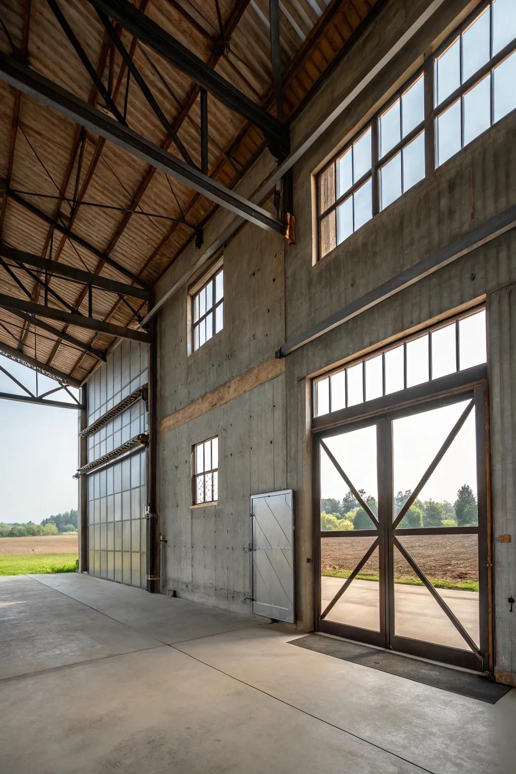 Industrial barns bring a touch of urban chic to rural settings.