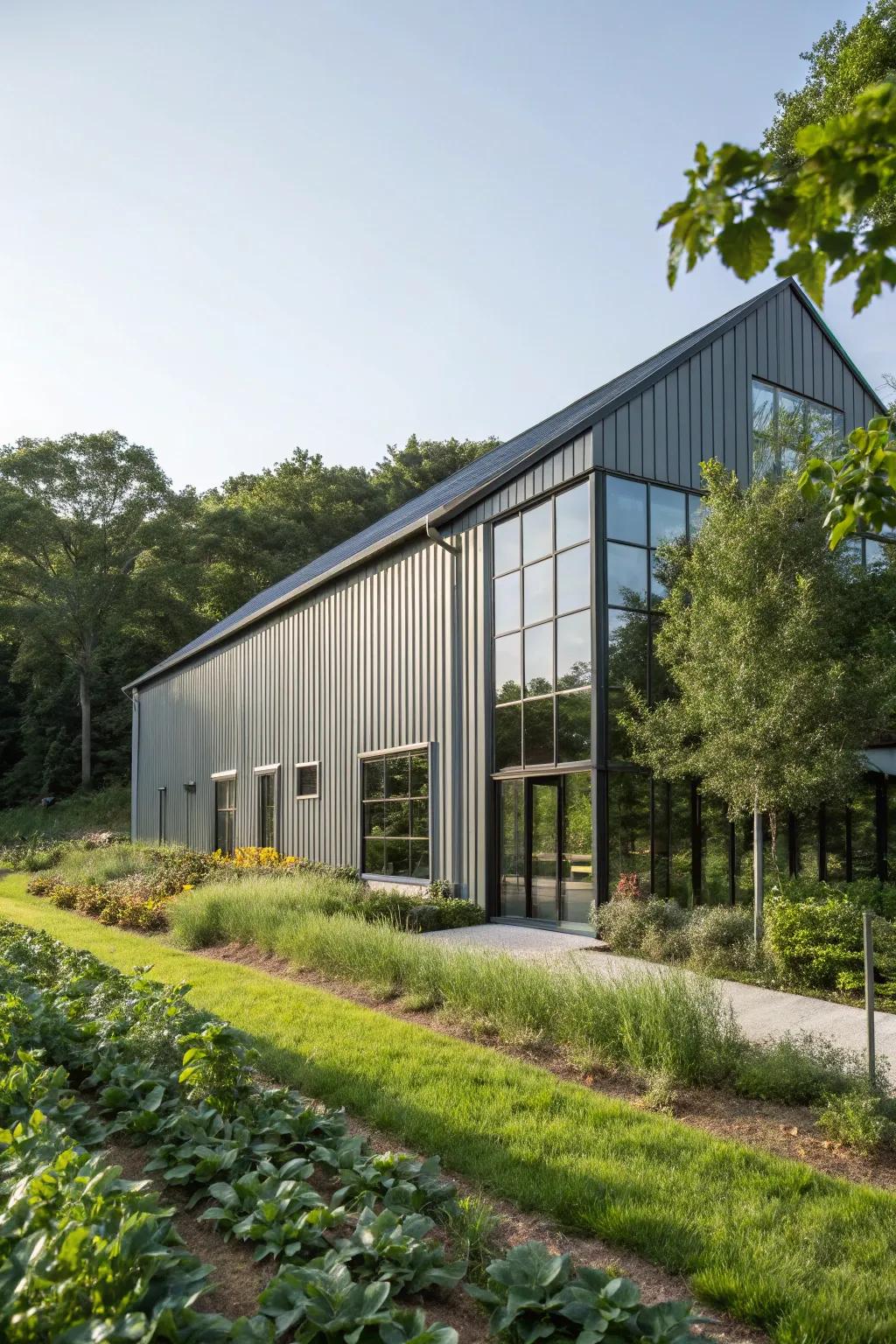 A modern barn showcasing impressive architecture and a minimalist aesthetic.