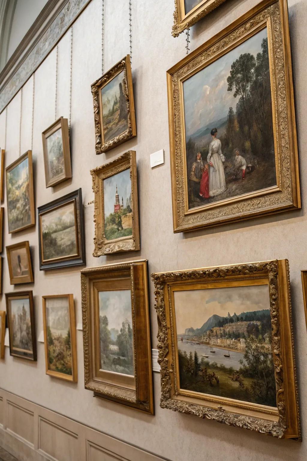 Aged frames elevate the grace of classic art.