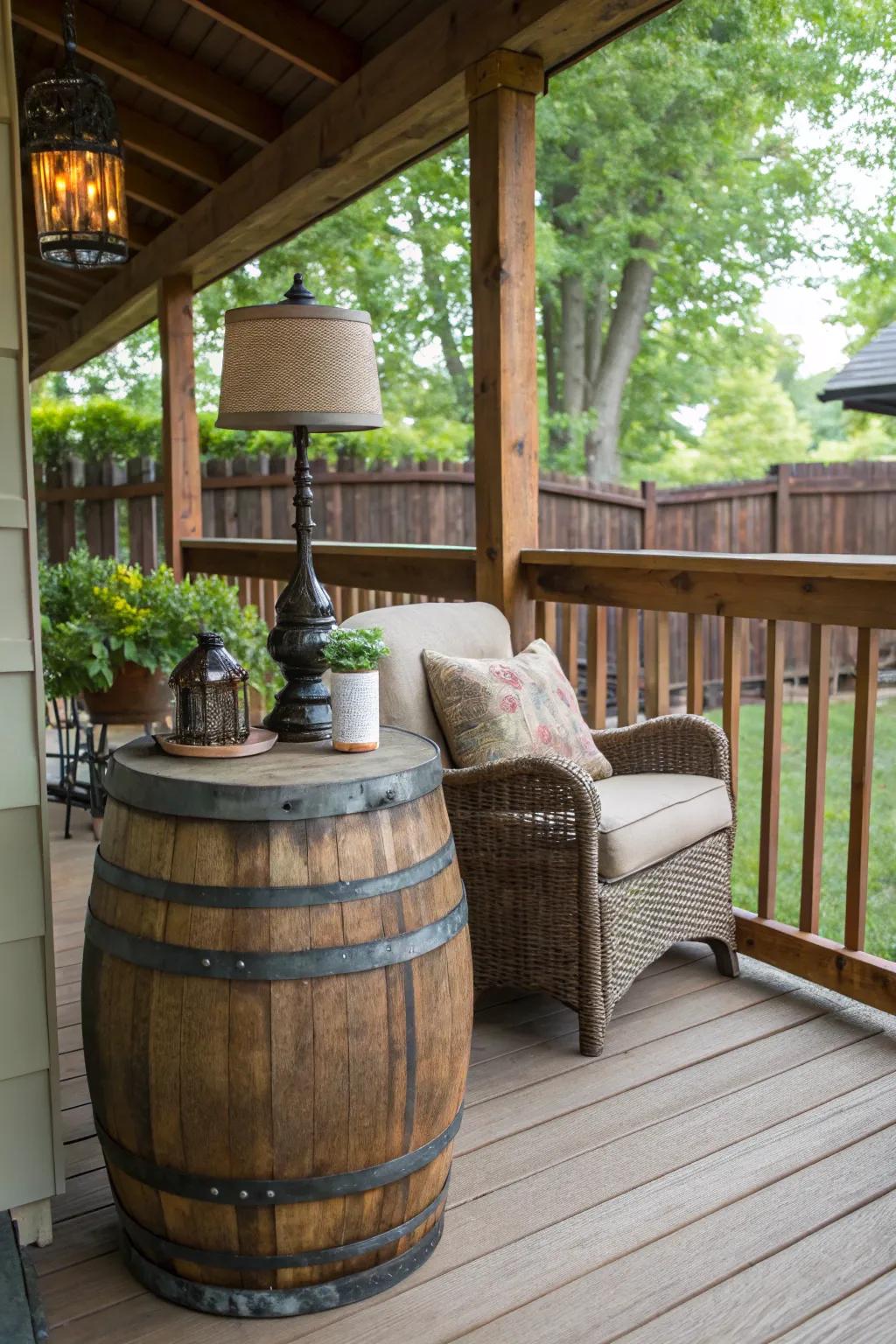 Spirits barrels make perfect countryside side tables.