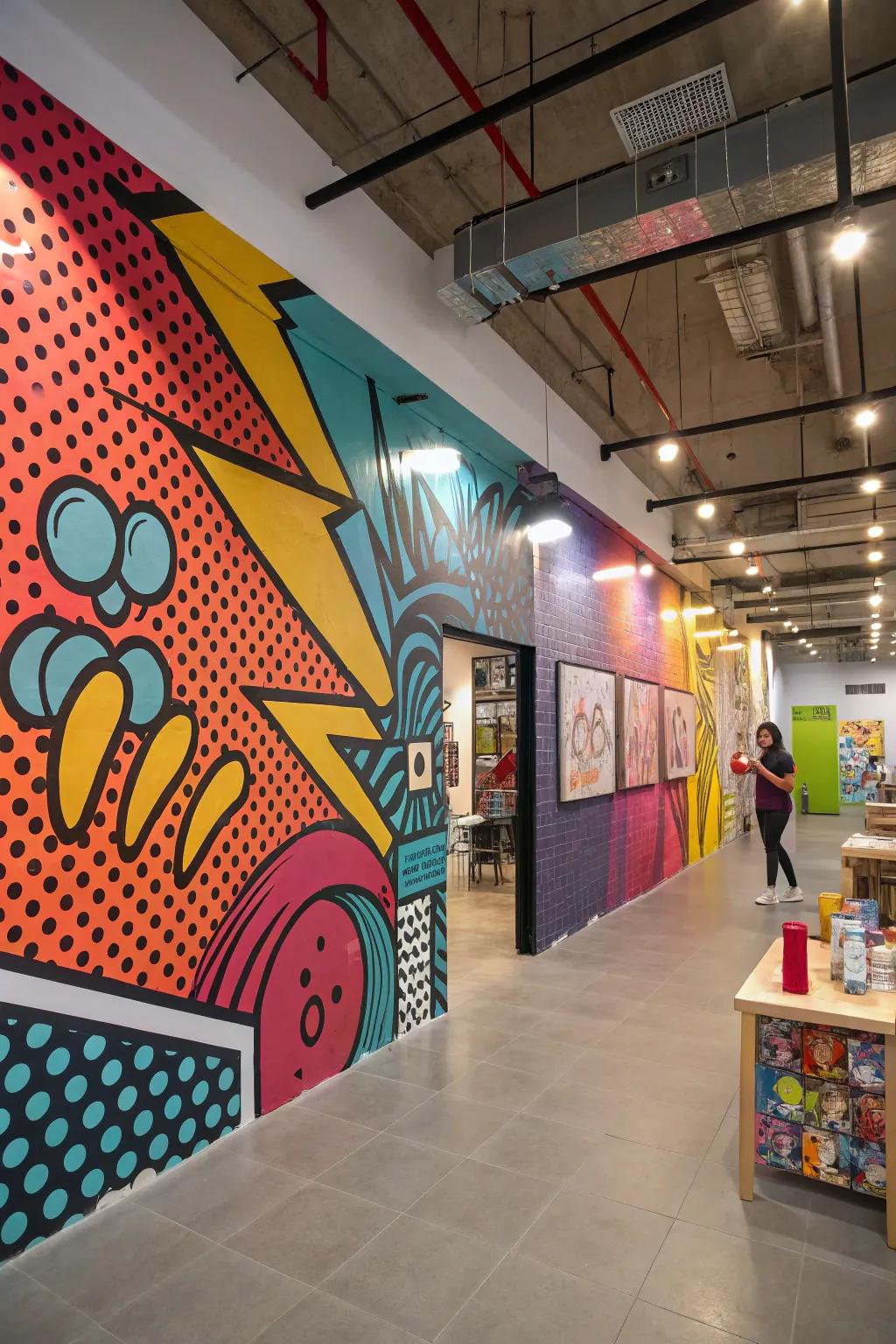 Pop art designs contribute vibrant energy and boldness.